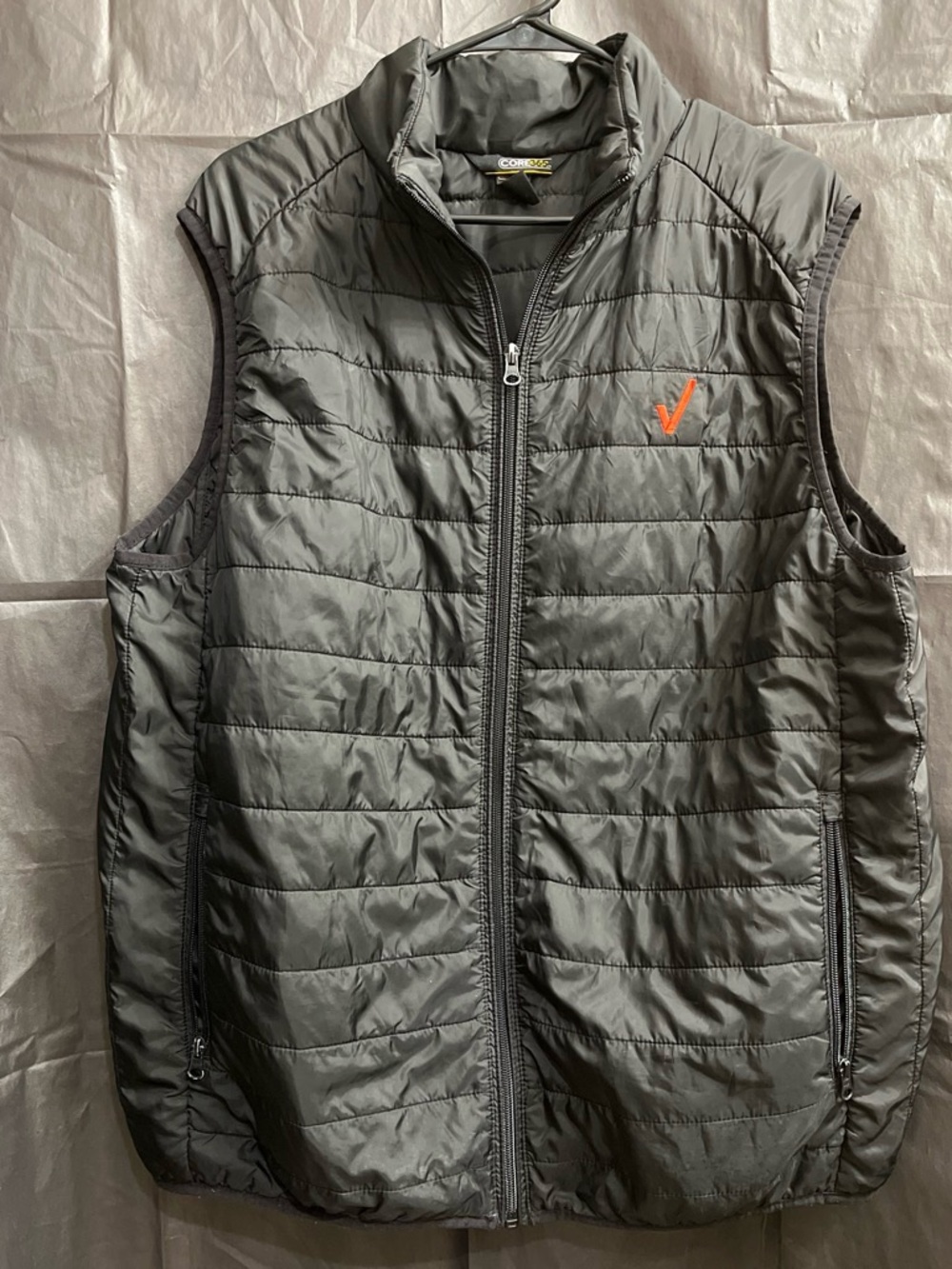 Men's Quilted Gray Insulated Vest with Orange Accent